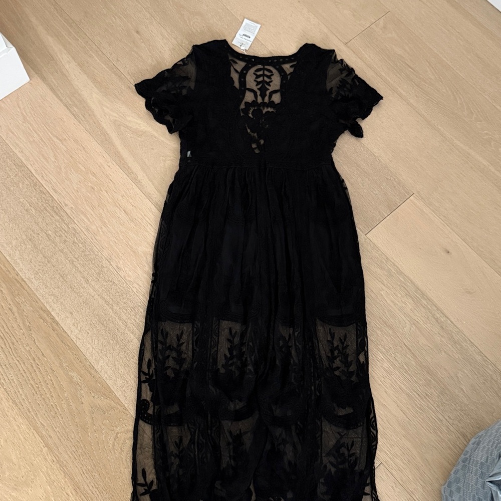 Pretty Wine Black Lace Dress - Picture 4 of 4